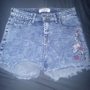 BAMBOO Blue Jean Shorts with Floral Embroidery